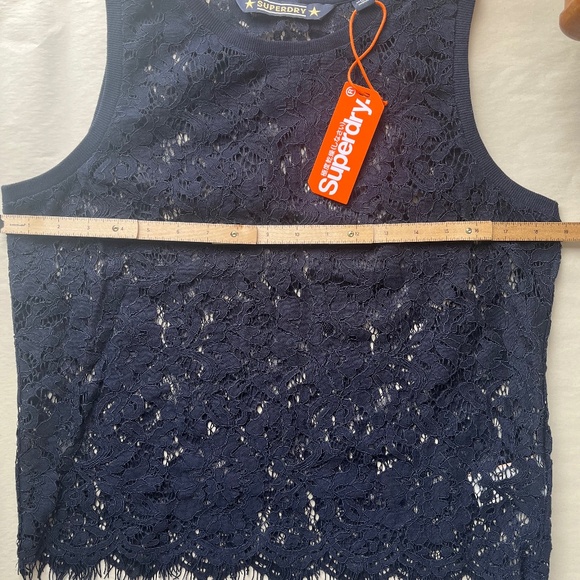 Superdry Eyelash Lace Navy Blue Tank Top Cocktail Sleeveless Blouse - Picture 16 of 16